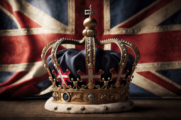 A royal crown with a union jack UK flag. Coronation of the king. Generative ai