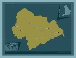 Calderdale, England - Great Britain. Solid. Labelled points of cities