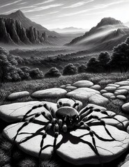 Spider in The Valley. Black and White
Created with a Generative Ai Technology