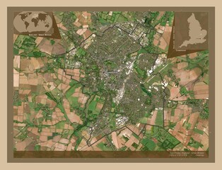 Cambridge, England - Great Britain. Low-res satellite. Labelled points of cities