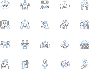 Coaching expert outline icons collection. seapratedCoach, Expert, Training, Mentor, Advisor, Guidance, Mentoring vector and illustration concept set. Counselor, Tutor, Instructor linear signs