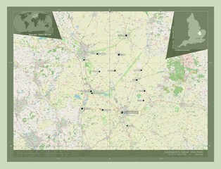 Cambridgeshire, England - Great Britain. OSM. Labelled points of cities