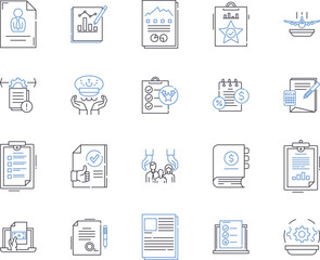 Insurance and laegal outline icons collection. Insurance, Legal, Coverage, Claims, Liability, Risk, Compliance vector and illustration concept set. Contract, Lawyer, Litigation linear signs