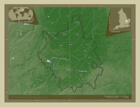 Cambridgeshire, England - Great Britain. Labelled points of cities