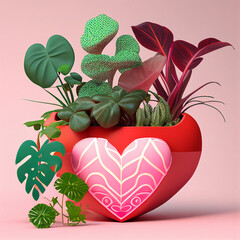 Beautiful heart-shaped flower pot, Generative AI