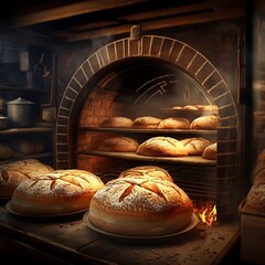 Beautiful breads in the bakery, Generative AI