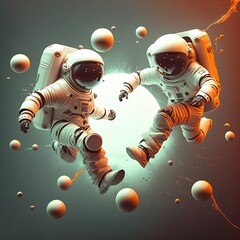 Two astronauts jumping, Generative AI