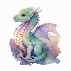 Painting and sticker of a cute dragon, Generative AI
