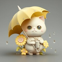 Cute kitten with umbrella, Generative AI