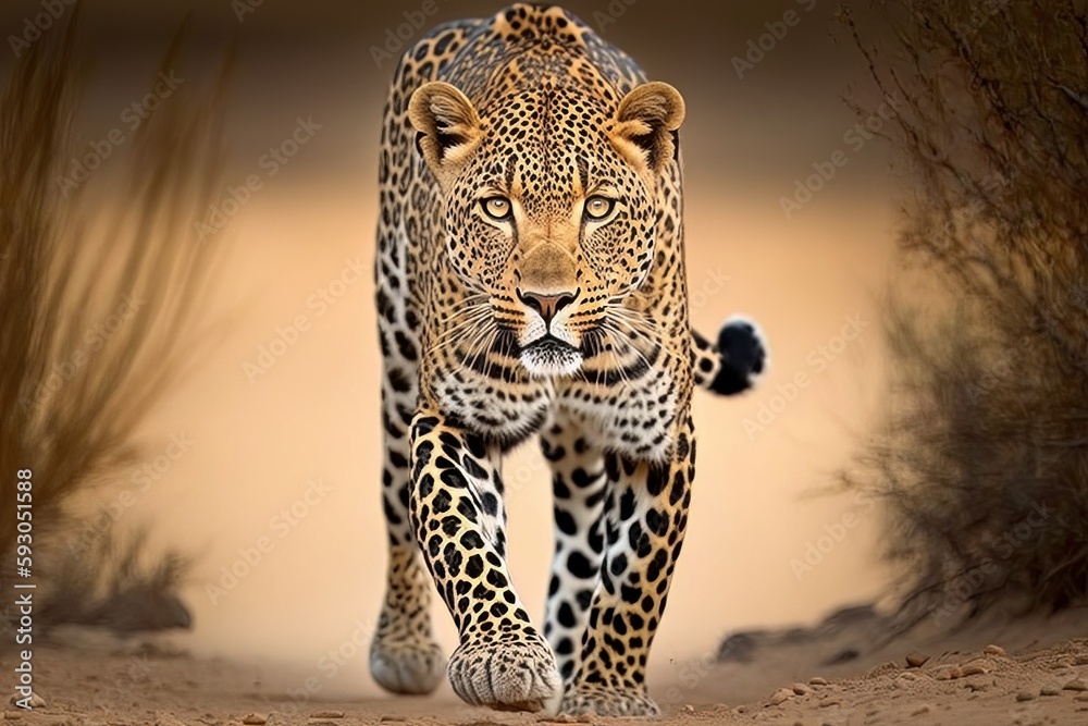 Wall mural front view of jaguar walking. generative ai
