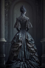 Fototapeta na wymiar Illustration of woman with victorian dress. Generative Ai
