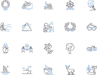 Climate outline icons collection. Climate, Heat, Cold, Temperatures, Global, Weather, Atmosphere vector and illustration concept set. Humidity, Wind, Change linear signs - obrazy, fototapety, plakaty