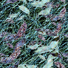 Seamless graphic watercolor pattern, background.White feathers, autumn leaf drawings. Abstract graphic watercolor lines. Branches in early spring.Kidneys. trace of paint.White  paint glue. For textile