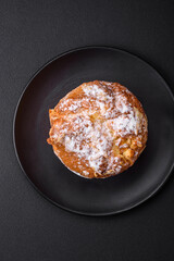 Delicious fresh christmas pie with fruit and raisin panettone