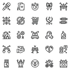 Valentine's Day Icons: teddy bear. letter. ring with a diamond. sweetmeats. heart. rose. cupcake. strawberry in chocolate and gift. Vector illustration.