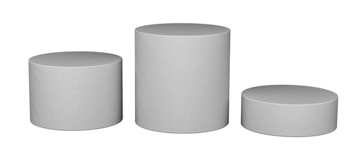 Cylinders made of light gray rough plastic. Good stands for items on marketplaces
