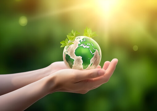 Hand holding world and icon to Organization Sustainable development environmental