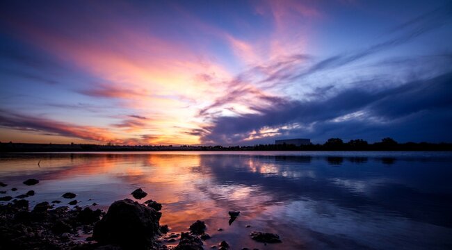 sunset over the river