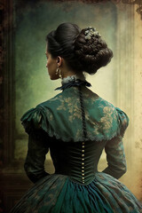 Illustration of woman with victorian dress. Generative Ai - obrazy, fototapety, plakaty