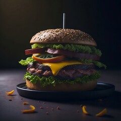 A delicious hamburger on a table in a cozy place
