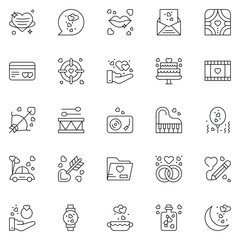 Set of love Icons. Line art Vector illustration.