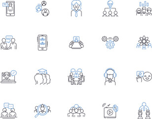 community development outline icons collection. Community, Development, Planning, Infrastructure, Social, Growth, Services vector and illustration concept set. Engagement, Inclusion, Programs linear