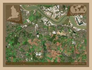 Dartford, England - Great Britain. Low-res satellite. Labelled points of cities