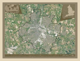 Derby, England - Great Britain. High-res satellite. Labelled points of cities