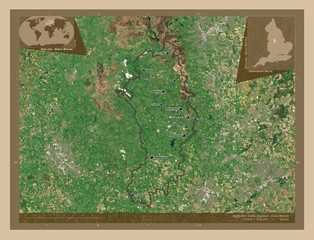 Derbyshire Dales, England - Great Britain. Low-res satellite. Labelled points of cities