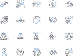 Office people outline icons collection. Office, People, Workers, Staff, Employees, Executives, Professionals vector and illustration concept set. Managers, Colleagues, Supervisors linear signs