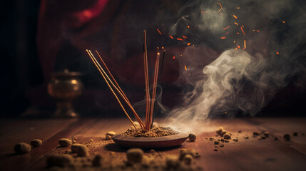 burning incense close up
