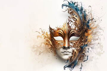 Venetian mask on white background with copy space. Generative Ai