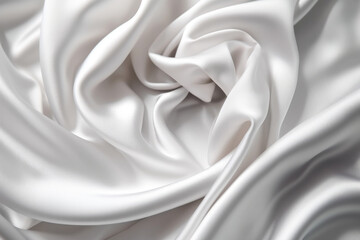 Fototapeta na wymiar White satin silky cloth as a backdrop, with crease wavy folds of fabric. Copyspace. High quality generative ai