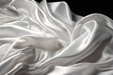 Naklejka na ściany i meble White satin silky cloth as a backdrop, with crease wavy folds of fabric. Copyspace. High quality generative ai