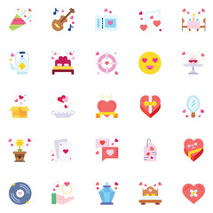 Valentine's Day Icons: teddy bear. letter. ring with a diamond. heart. rose. cupcake. strawberry in chocolate and gift. Vector illustration.