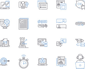 Digital content outline icons collection. Digital, Content, Online, Technology, Media, Data, Platforms vector and illustration concept set. Network, Social, Design linear signs