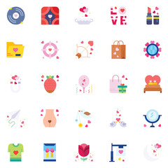 Valentine's Day Icons: teddy bear. letter. ring with a diamond. sweetmeats. heart. rose. cupcake. strawberry in chocolate and gift. Vector illustration.