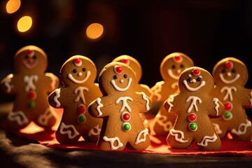 Laughable gingerbread men with a little snowman made of marzipan. Generative AI