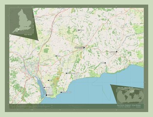 East Devon, England - Great Britain. OSM. Labelled points of cities