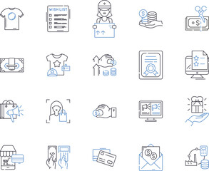 Store and profit outline icons collection. Retail, Shop, Profit, Merchandise, Market, Inventory, Merchandize vector and illustration concept set. Earnings, Sale, Gain linear signs