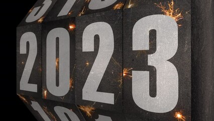 Rotating mechanical steampunk vintage timer switching from year 2022 to 2030.
Side view counter dial. Time lapse passing. Sparklers textures. Perfect festive New Year graphics. industrial style - Powered by Adobe