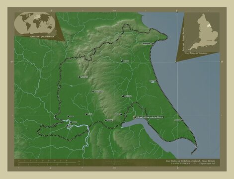 East Riding of Yorkshire, England - Great Britain. Labelled points of cities