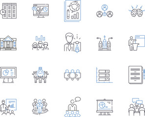 Department workmates outline icons collection. Colleagues, Coworkers, Teammates, Staff, Personnel, Associates, Peers vector and illustration concept set. Group, Department, Members linear signs
