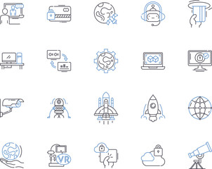 Artificial intelligence outline icons collection. AI, deep learning, machine learning, robotics, neural networks, natural language processing, computer vision vector and illustration concept set