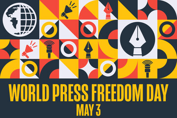 World Press Freedom Day. May 3. Holiday concept. Template for background, banner, card, poster with text inscription. Vector EPS10 illustration.