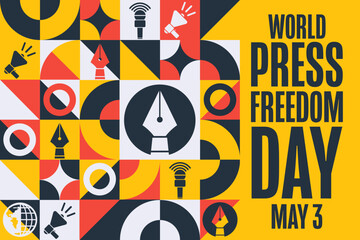 World Press Freedom Day. May 3. Holiday concept. Template for background, banner, card, poster with text inscription. Vector EPS10 illustration.