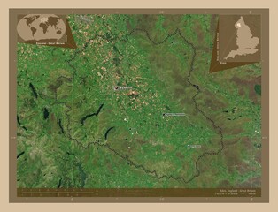 Eden, England - Great Britain. Low-res satellite. Labelled points of cities