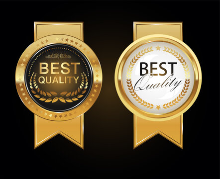 Quality golden badges isolated on black background vector illustration 