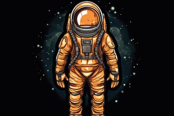 Fototapeta premium A drawing of an astronaut in a standing position with a clipping trail on a dark background. Generative AI
