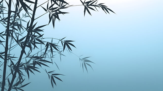 Bamboo branch silhouette on blue background illustration. Generative ai.